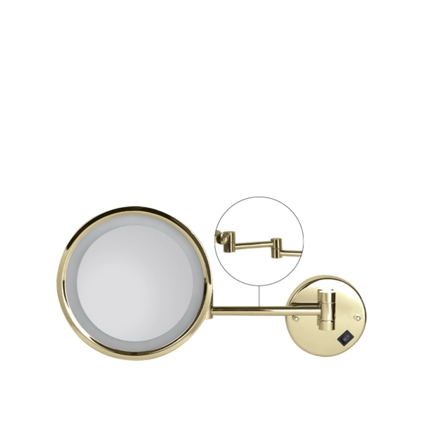 Specchio ingranditore monofacciale a LED in ottone dorato